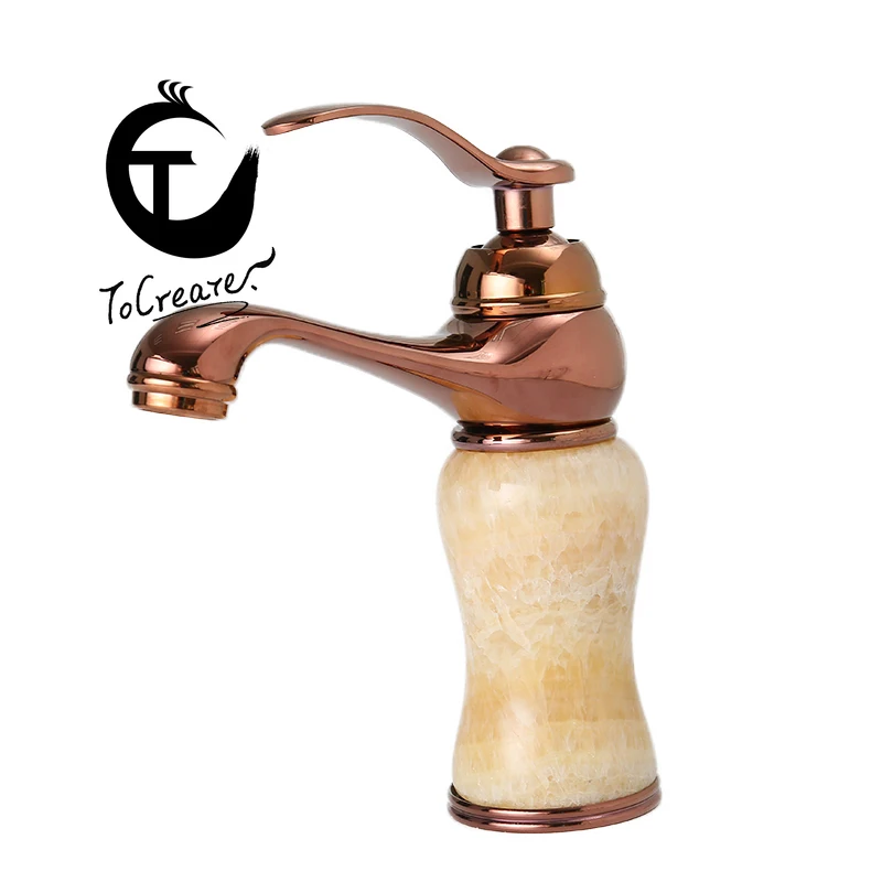 

European Yellow jade marble basin faucet hot and cold mixer water tap, Copper gold plated style wash basin faucet