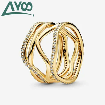 

S925 sterling silver charm yellow crystal swirl line women's ring