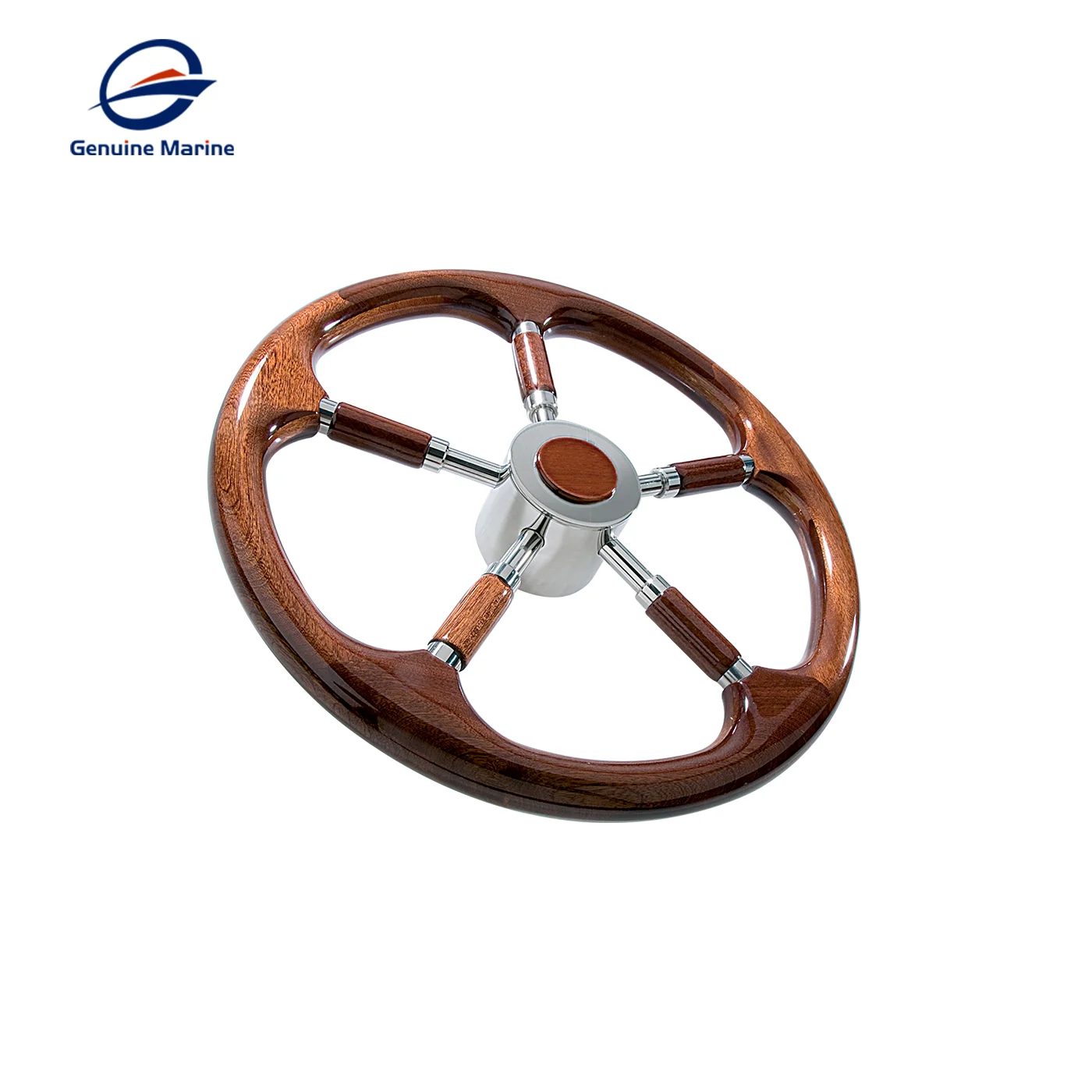 15.8Inch 400mm Steering Wheel Marine Non-directional Teak Wood With Stainless Steel For Most Boat Yacht With 3/4'' Tapered Shaft