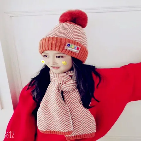 Детский костюм с шапкой и шарфом для 3-14 лет, теплая шерстяная шапка в полоску на осень и зиму, 5 вязаных шапок для мужчин и женщин, комплект из 2 предметов