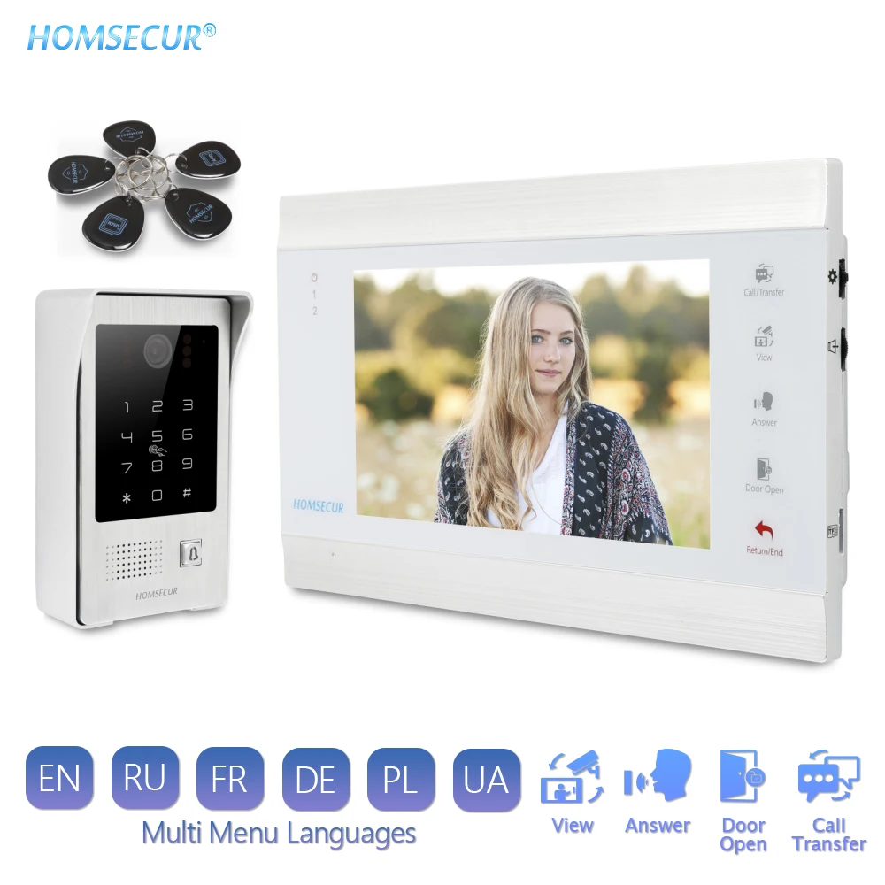 HOMSECUR 7\ Video Doorphone Intercom System Camera with Password Keypad RFID Unlock Motion Detection 1.3MP Waterproof for Home