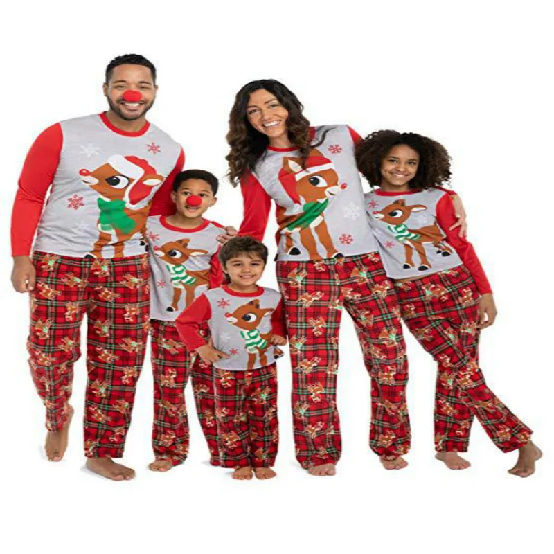 Рождественский комплект с рисунком лося, домашний костюм для родителей и детей