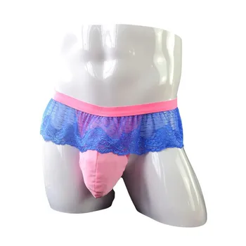 

Mens Sexy Briefs Lingerie Floral Lace Strappy Bulge Pouch Jockstraps Wetlook Sissy Gay Panties Open Butt Briefs Underpants