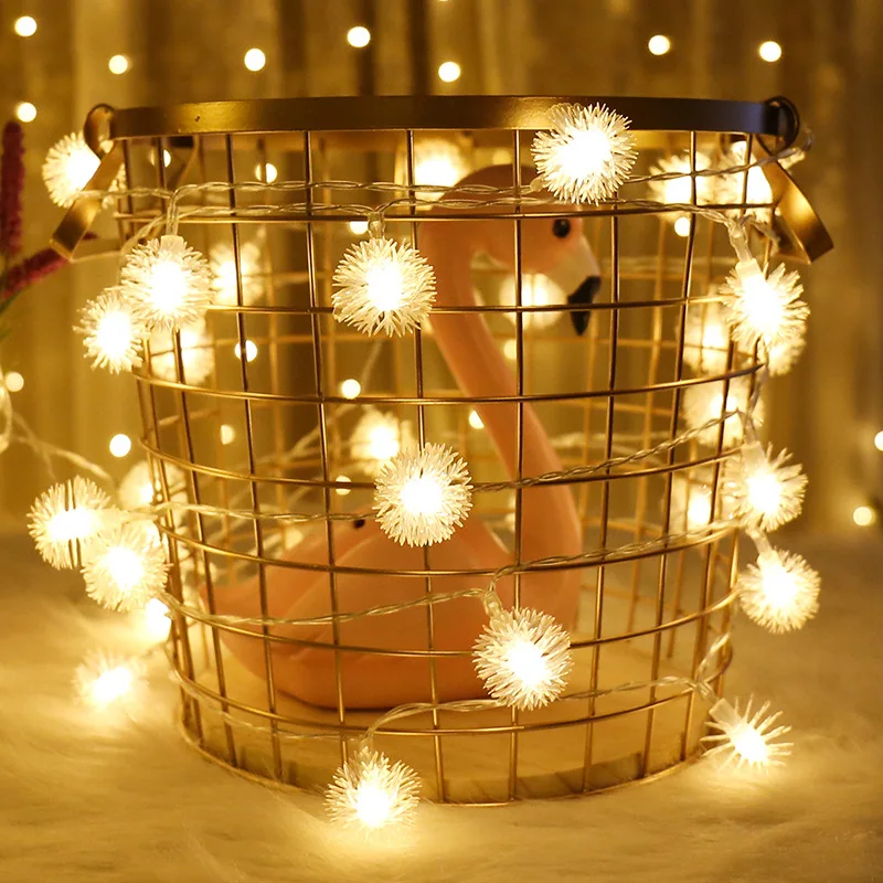

LED Pom Lighting Chain Snow Ball Dandelion Colorful Lights Flashing Light String Lights Christmas Holiday Outdoor Decoration Bat