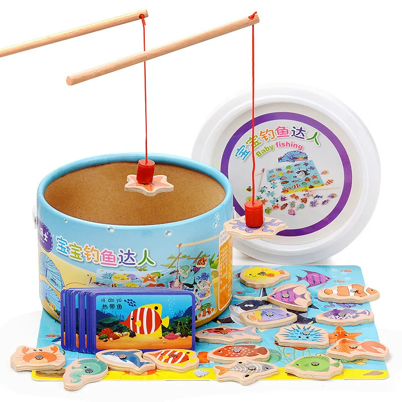 20 шт., Детские деревянные игрушки для рыбалки, набор для маленьких мальчиков и девочек, магнитный игровой домик, игрушки для детей 1-3 лет