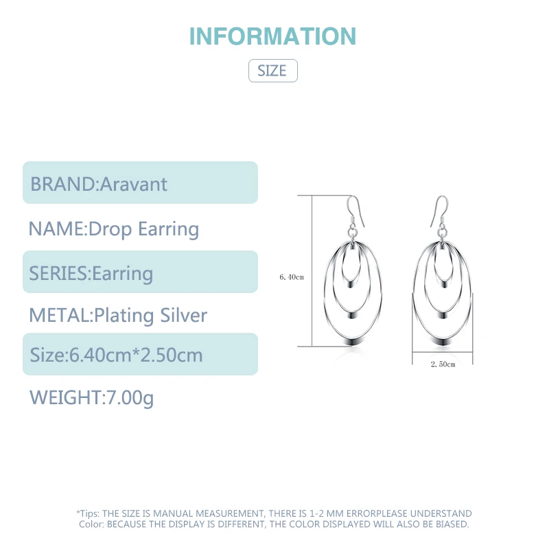 925 Silver Three Circle Drop Earrings For Women Wedding Fashion Jewelry