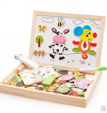 

Wooden Early Education Puzzle Toys Multifunctional Magnetic Double-sided Black White Board Drawing Picture Puzzle Toy