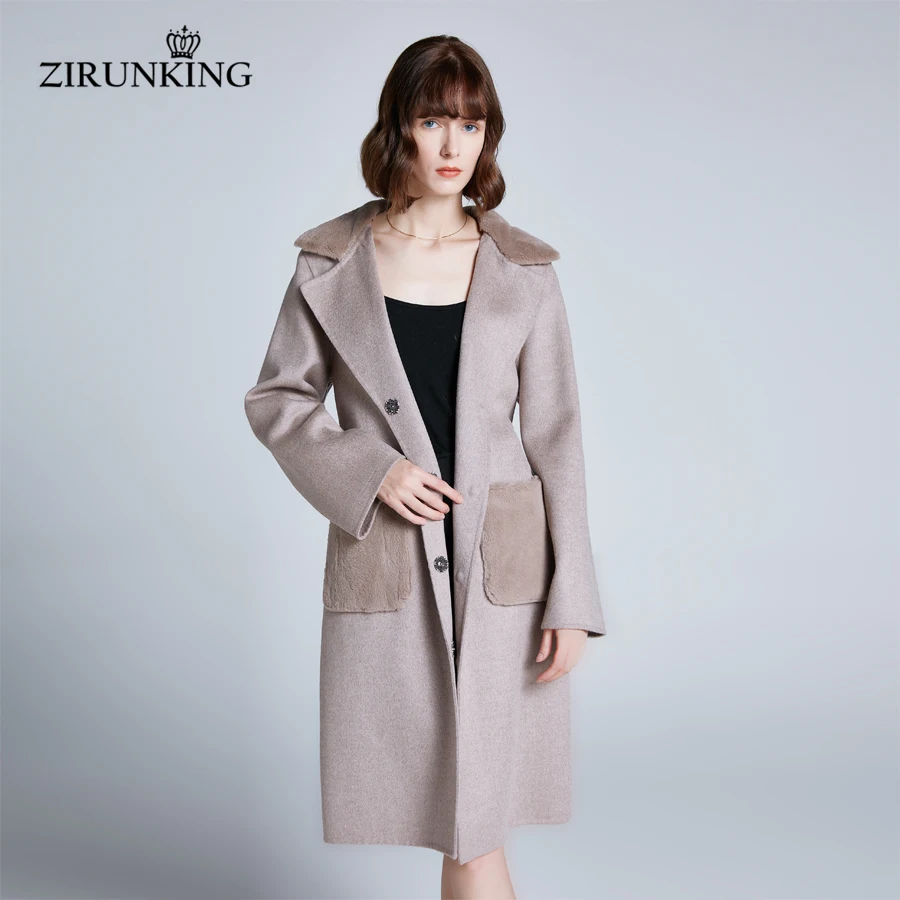 ZIRUNKING/новые женские пальто из натурального кроличьего меха, женские модные длинные стильные шерстяные парки, женская верхняя одежда из натурального меха, пальто ZC1913
