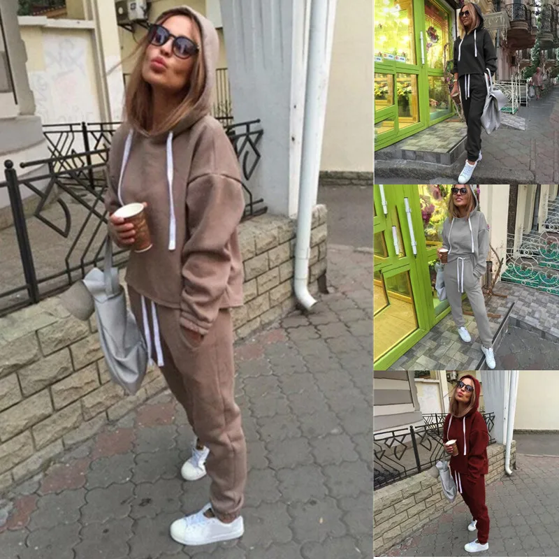 Модный женский дорожный костюм для бега 2 шт. однотонный флисовый спортивный