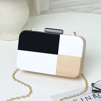 

2020 bag women's new simple temperament black and white with wood stitching clutch shoulder diagonal bag small square bag
