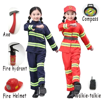 

Kids Fireman Sam Costume Child Birthday Party Clothing Suit Halloween Cosplay Uniform For Girls Boy