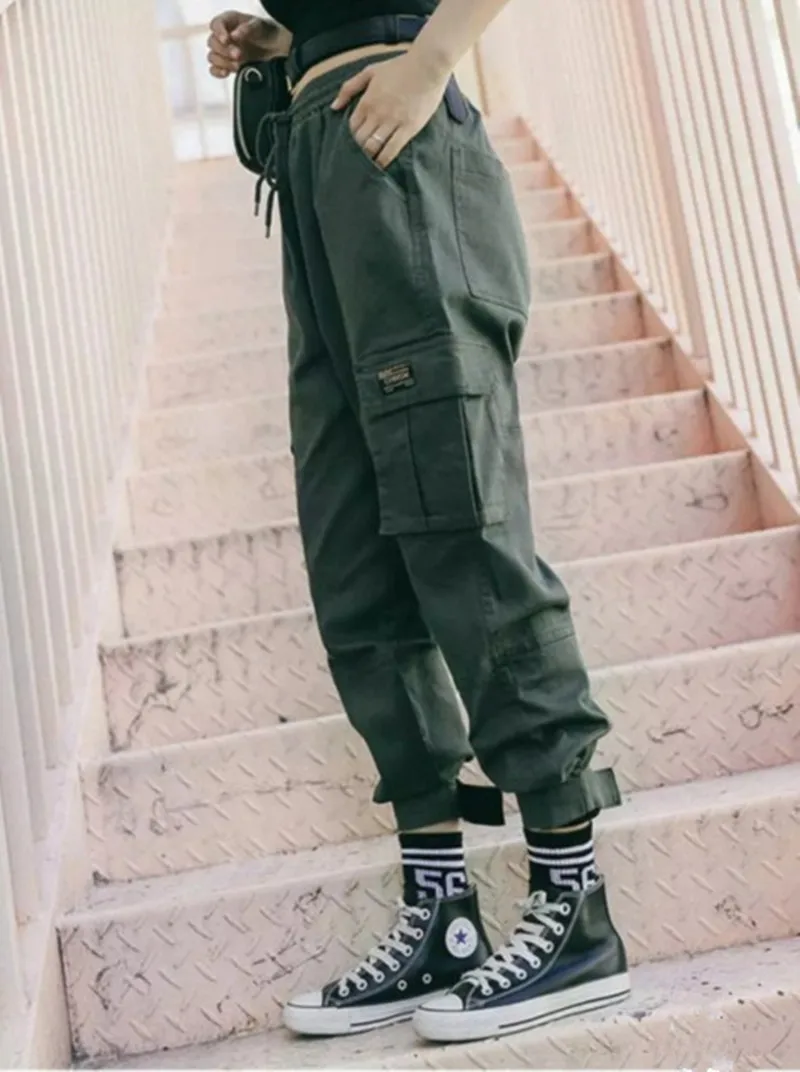 

harajuku zipper streetwear women casual harem pants with chain solid black pant cool fashion hip hop long trousers capris