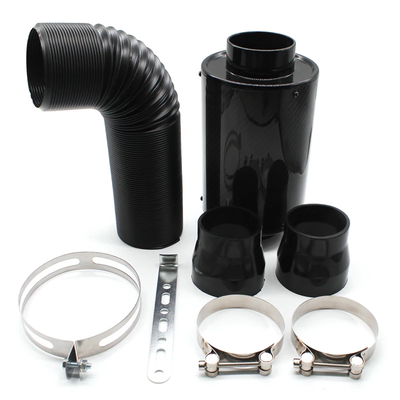 Car Air Filter,Universal Car 3inch Carbon Fibre Cold Air Filter Feed Enclosed Air Intake Induction Pipe Hose Kit for Most Car Black 