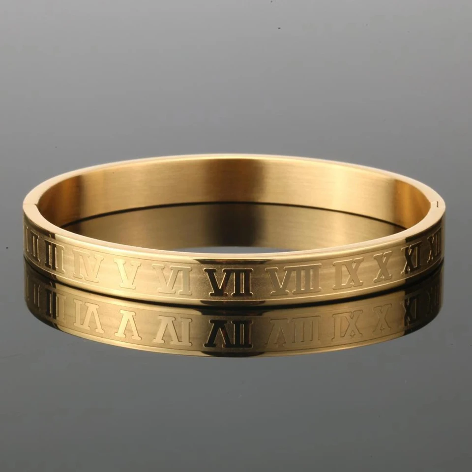 

Royal Roman Numerals Bracelet Men Punk Simple Gold & Silver Bracelet Stainless Steel Roman Style Bracelets For Men Jewelry Gift