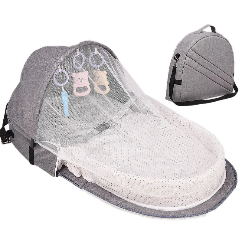 Portable Crib For Travel Baby Bed Folding Sunscreen Breathable Mosquito Net Infant Sleeping Basket Portable Bassinet For Baby - Цвет: Серый