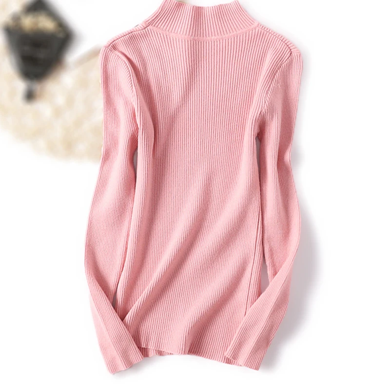Aonobeier осенне-зимний свитер Женская Базовая рубашка вязаный свитер с длинными рукавами водолазка Повседневные свитера тонкие однотонные пуловеры - Цвет: Pink