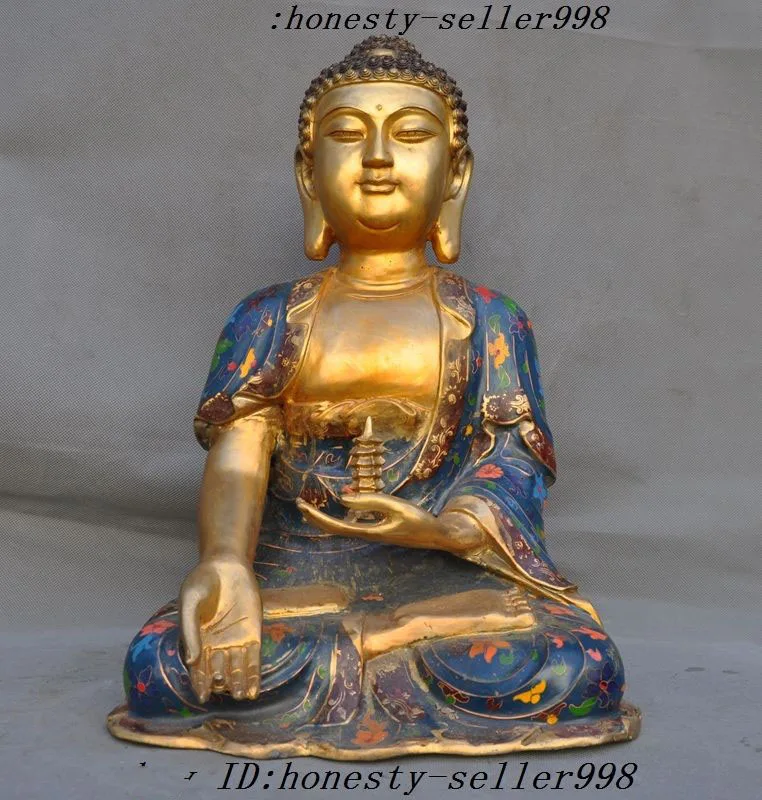 

christmas Old Tibet buddhism bronze Cloisonne Tathagata Sakyamuni Shakyamuni buddha statue halloween