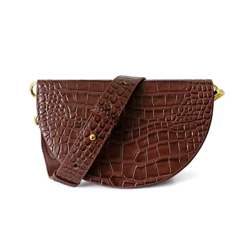 

Women's new top layer cowhide crocodile pattern watermelon bag Korean style mini saddle bag shoulder messenger small bag