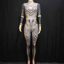 Блестящие стразы, кристаллы, комбинезон для женщин, для ночного клуба, бара, выпускного вечера, вечерние, Рейв, наряд певицы, джаз, DJ, танец, сценический костюм