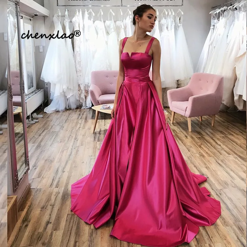

robe de soiree Rose Evening Dress Spaghetti Strap Long Prom Dresses Formal Party Gowns Evening Dresses Vestido de festa