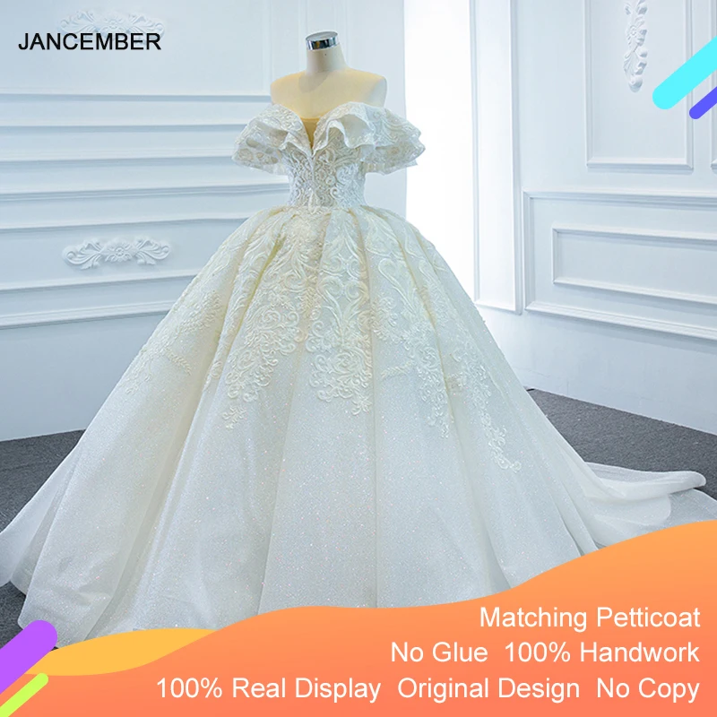 J67162 JANCEMBER White Elegant Wedding Dresses 2021 Sweetheart Off The Shoulder Ruffle Applique Ball Gowns 1