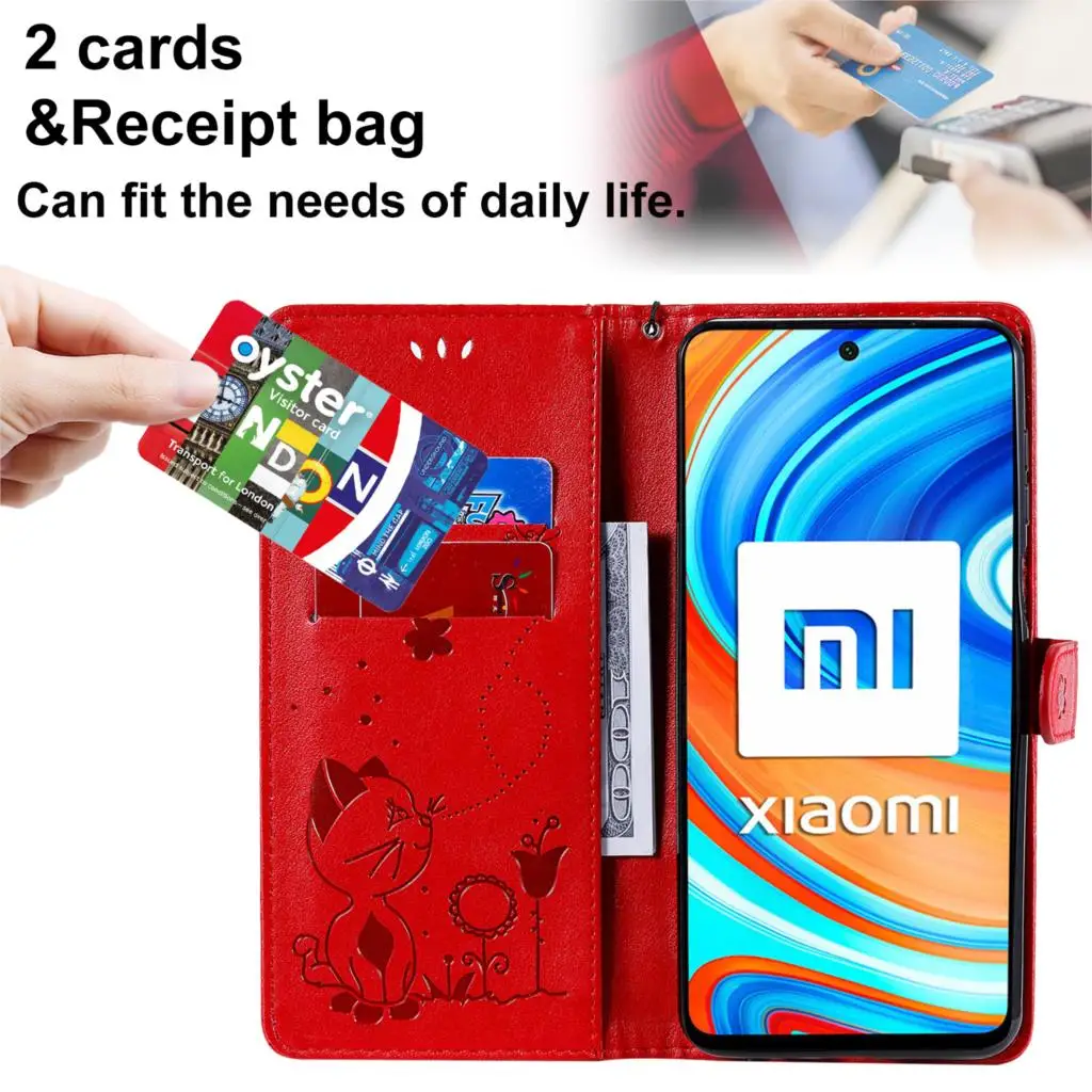 Wallet Phone Cases For Redmi Note 9S Cat And Bee PU Leather Book Flip Bag Cover Xiaomi Redmi Note 9S hoesje 9 Pro Etui Cool hong