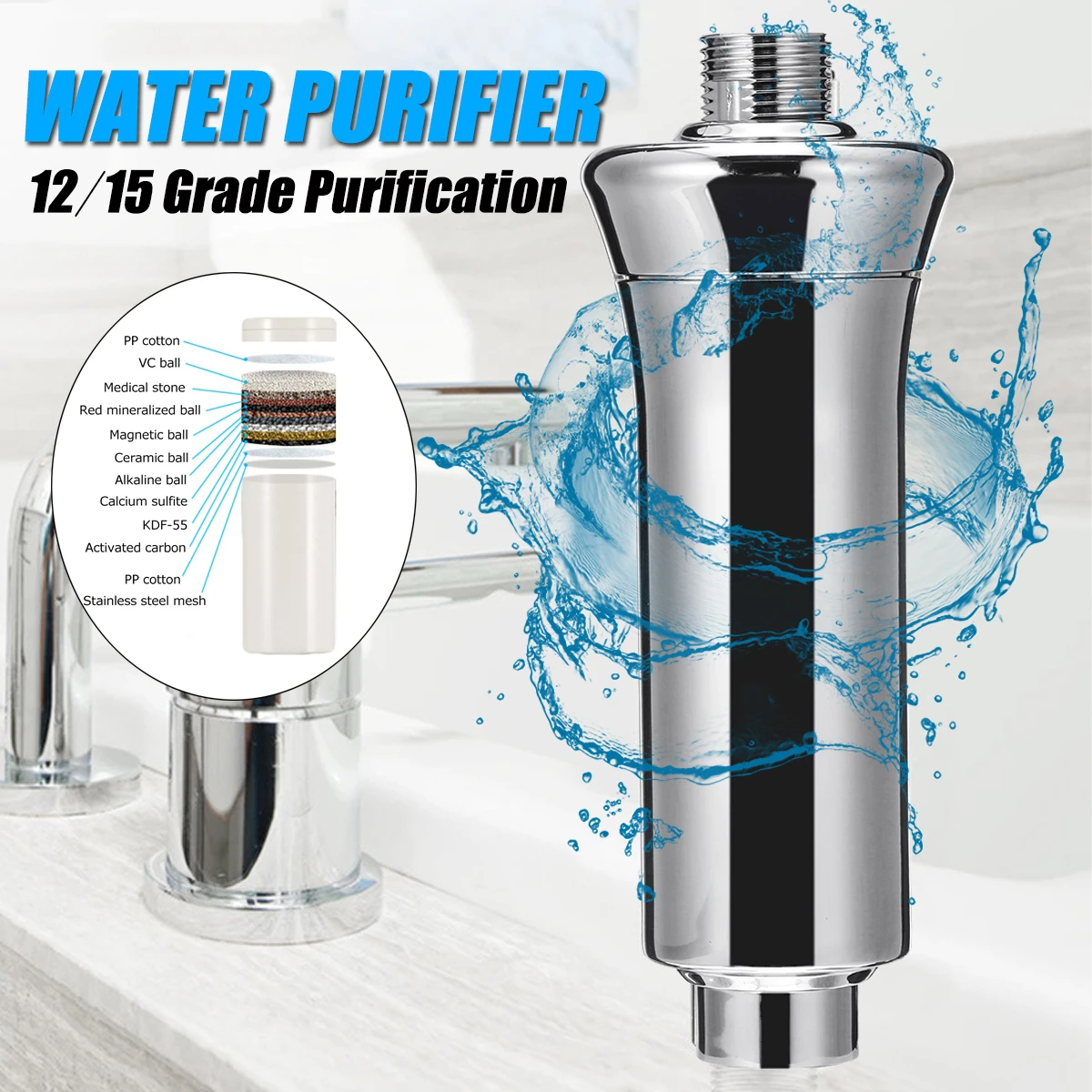 Purificador de agua para el hogar, filtro de ducha con cloro, purificación grifos de carbón activado, elimina el cloro, agua dura, Baño|Filtros de -