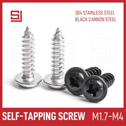 SJ PWA Self-tapping Truss Screws Bolt M1.7 M2 M2.3 M2.6 M3 M4 Phillips Stainless Steel 304 Black Crosse Round Self Tapping Screw