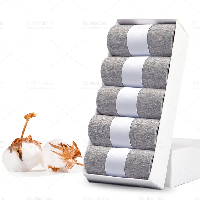 HSS Brand Men's Cotton Socks New Style Black Business Men Socks Soft Breathable Summer Winter for Male Socks Plus Size (6.5-14) 5 Pairs Grey