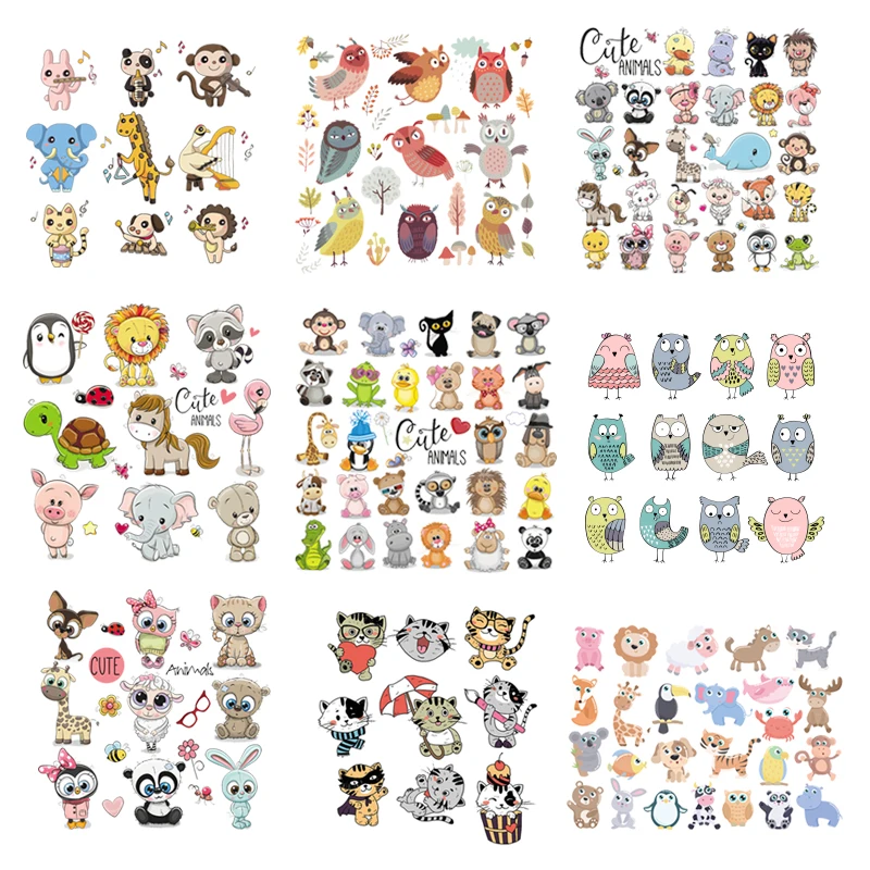Heat Transfer Stickers Iron Transfer Baby Animal Patches Set Iron