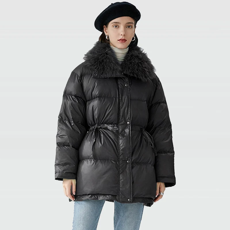 Large Natural Lamb Fur Collar 2020 Down Jacket