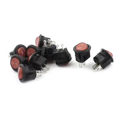 

10 Pcs AC 125V/250V 6A/3A SPST 2-Pin Red Button Plastic Rocker Switch