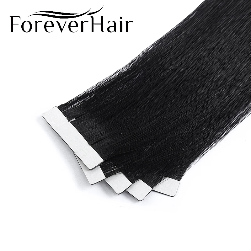 Forever Hair 100% Real Remy Seamless Skin Weft Tape In Human Hair Extensions 16" 5 Pcs Only Silky Straight For European Salon