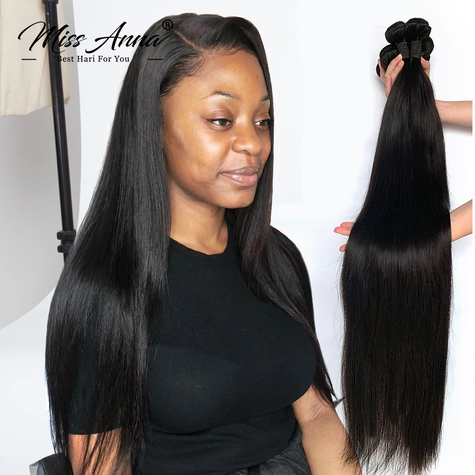 Missanna 30 32 34 36 38 40 pulgadas indio de la armadura recta paquete 100% del pelo humano del Color Natural 1 3 4 mechones de cabello Remy