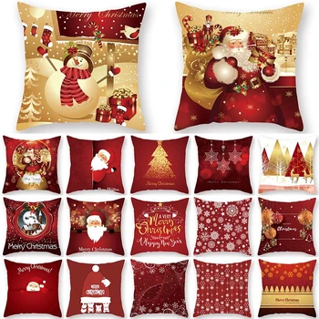 

1Pcs Christmas Golden Tree Pattern Cushion Cover Polyester 45*45cm Decorative Pillowcase New Year Sofa Home PillowCover 40993