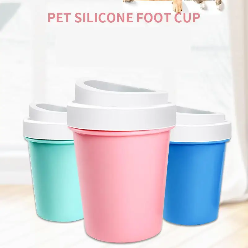 

Abs+ Silicone Portable Pet Dog Foot Cleaning Cup Paw Brush Foot Clean Tool Washing Outdoors Washer Dog Paw Cleaner Cup BLue Pink
