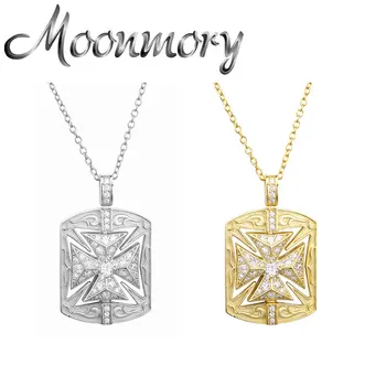 

Moonmory 925 Sterling Silver Zircon Gotic Cross Pendant Necklace For Women Men Japan Style Punk CZ Shield Long Necklace Jewelry