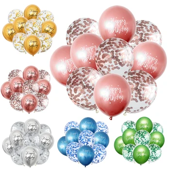 

10pcs mix 12inch Chrome metallic balloons confetti balloon set happy birthday printed pattern ballon helium birthday party decor