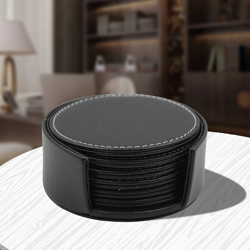 Черный Кожа PU coasterkitchen модная кофейная чашка, изоляционная подкладка, подставка под стол, украшение с держателем, защитная мебель N - Цвет: Черный