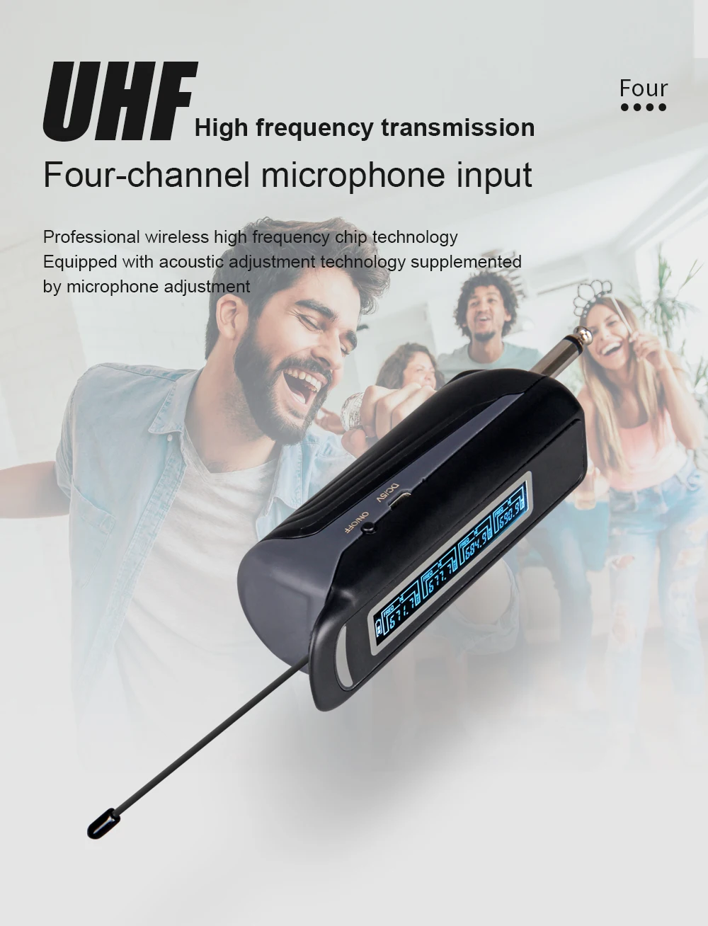 G-MARK X440 Professional Wireless Microphone 4 Channels Karaoke Handheld Metal Body Chargeable Easy Use Outdoor With Suitcase