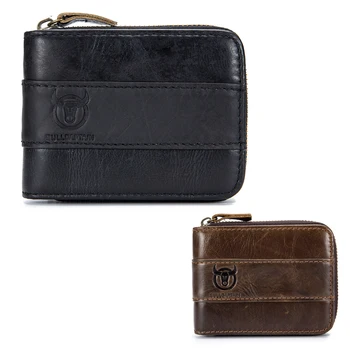 

BULLCAPTAIN Genuine Leather Men Wallet RFID Blocking Vintage Bifold Wallets Credit Cards Holder