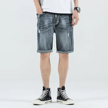 

Men Denim Shorts New Fashion Casual Summer Jean Trousers For Man Hot Sale Plus Size Light Blue High Waist Straight