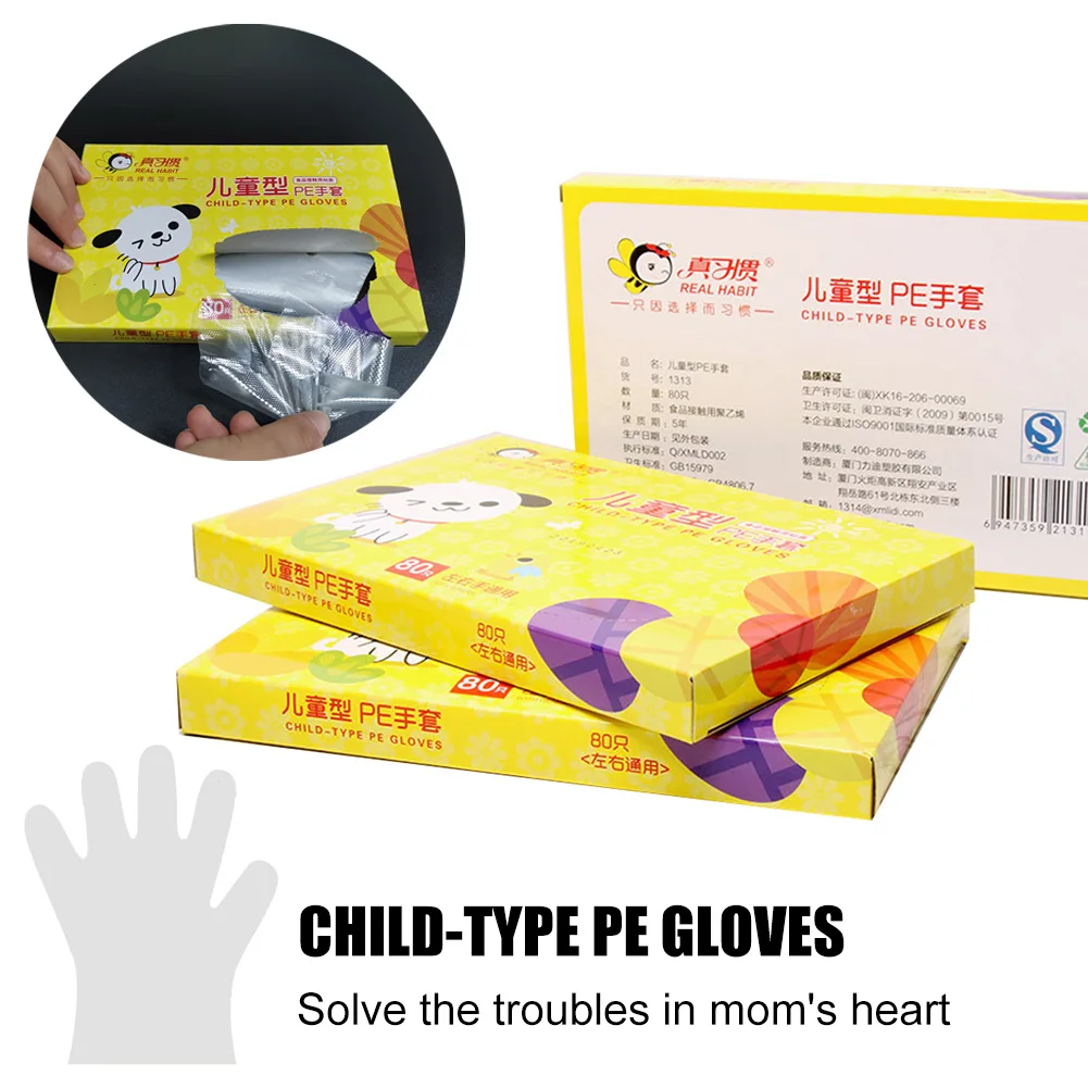 

80pcs PE Plastic Clear Disposable Gloves Child Oil-proof Thickened Restaurant Food Hygiene Cleaning Kids Glove