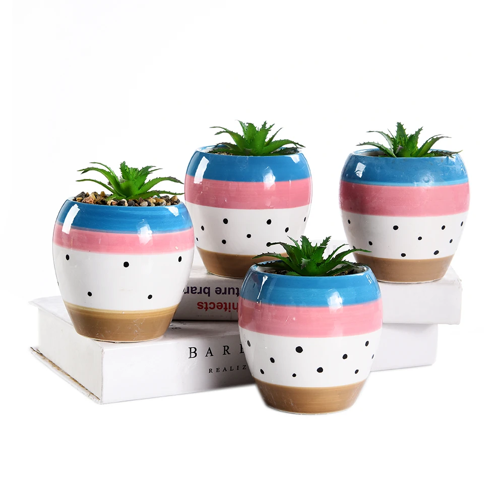 

4.92 Inch Artificial Plastic Mini Plants with Pot Unique Green Succulent in Oval Ceramic Pot for Home Decoration Accessories
