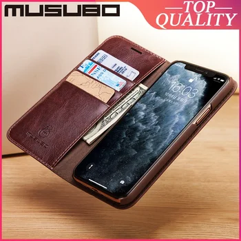 

Musubo Genuine Leather Case For iPhone 11 Pro Max XS XR 7 Plus 8 6S Plus 6 Luxury Cases Cover Card Slot Wallet casing Funda Capa