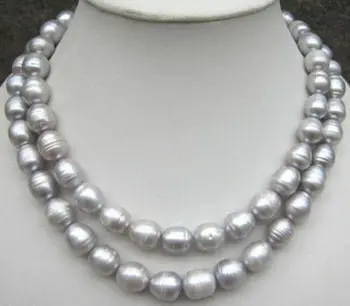 

Natural 9-10mm silver Grey Freshwater aquaculture pearl necklace 32"