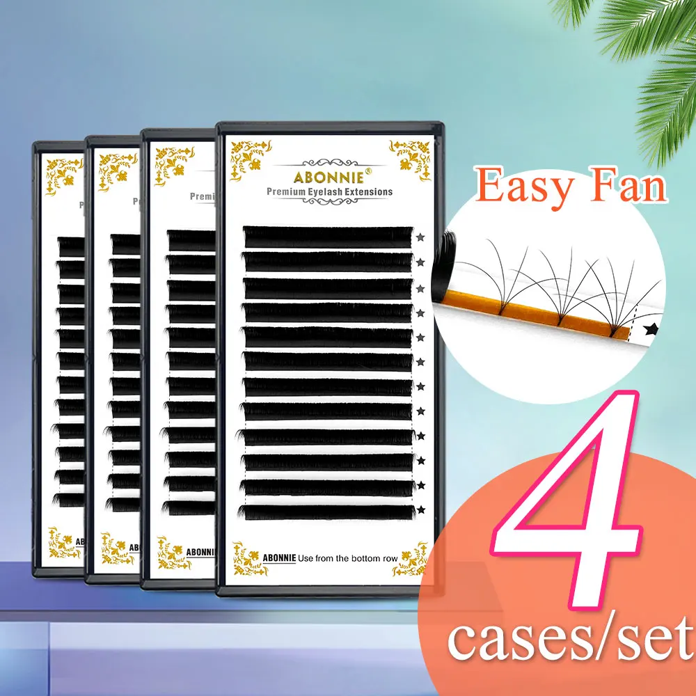 Abonnie Easy Fans 4 Trays 0.05 0.07 Handmade Mink Eyelash Extensions 8-18mm Private Label Volume Lash Tray Cilios | Красота и