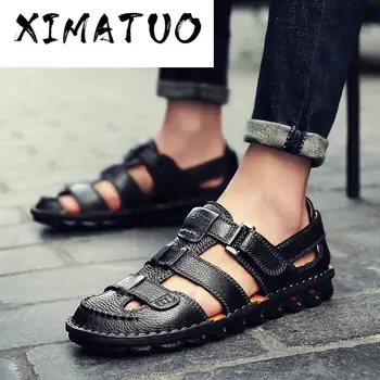 

Mens Summer Breathable Sandals Genuine Leather Beach Shoes Casual Non-slip Slippers High Quality Loafers Men Sandals