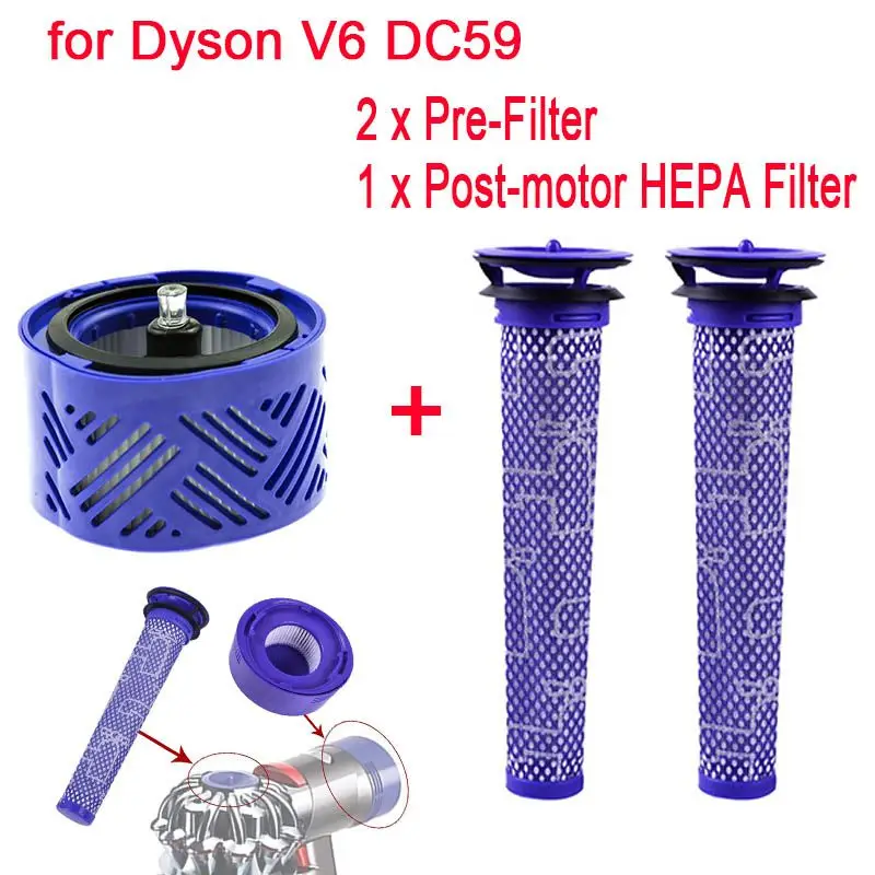 2 предфильтра и 1 HEPA фильтр Набор для Dyson V6 абсолютный беспроводной Стик вакуум. Заменяет Часть #965661-01 и 966741-01