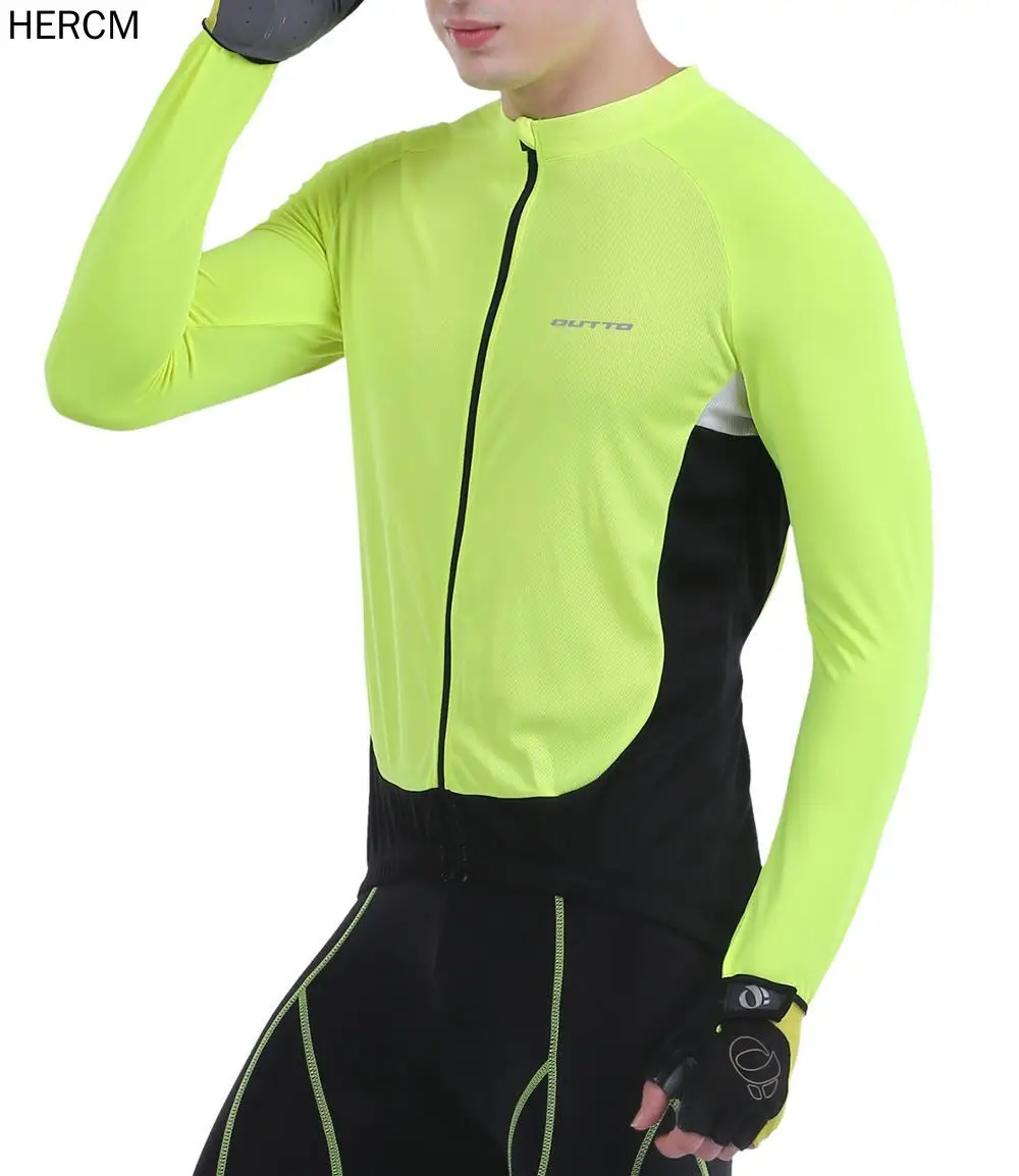 

Hercm Outto Men's Long Sleeve Bike Jersey Quick Dry Cycling Jersey Breathable Bike Shirt